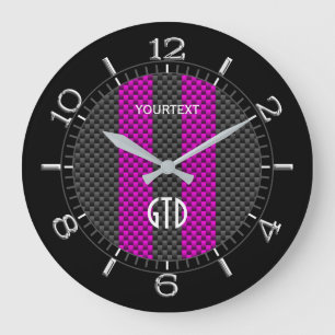 Personlig Fuchsia Carbon Stil Tävla Rand Stor Klocka