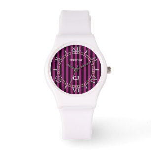 Personlig Fuchsia Lodrät Rand Dial Armbandsur
