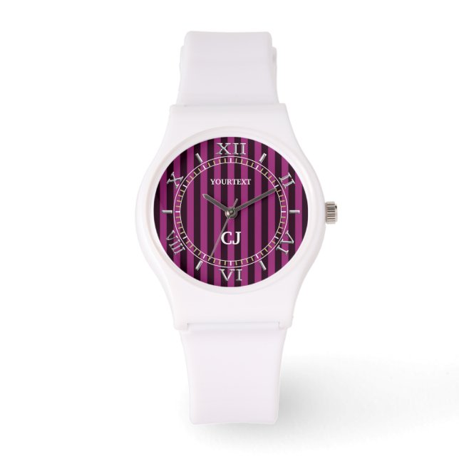 Personlig Fuchsia Lodrät Rand Dial Armbandsur (Framsida)