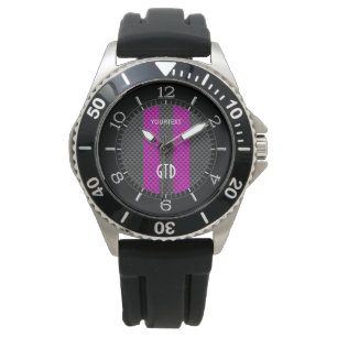 Personlig Fuchsia Tävla Rand Carbon Stil Armbandsur