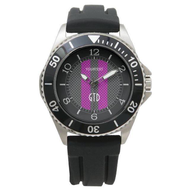 Personlig Fuchsia Tävla Rand Carbon Stil Armbandsur (Framsida)