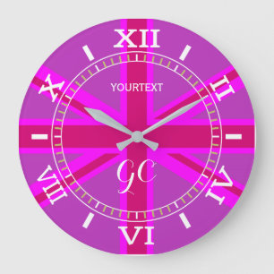 Personlig Fuchsia Union Jack British Flagga Dial Stor Klocka