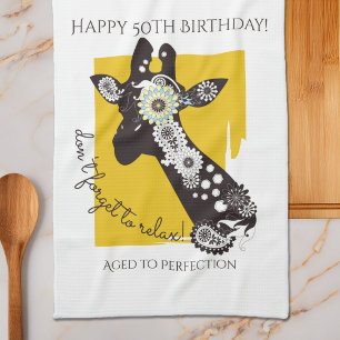 Personlig Funky Cool Giraff Rolig Födelsedag Kökshandduk