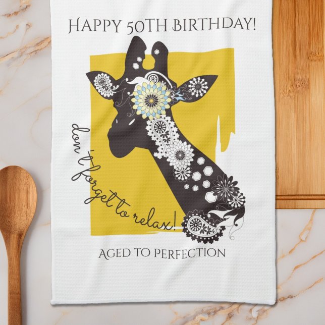 Personlig Funky Cool Giraff Rolig Födelsedag Kökshandduk (Skapare uppladdad)