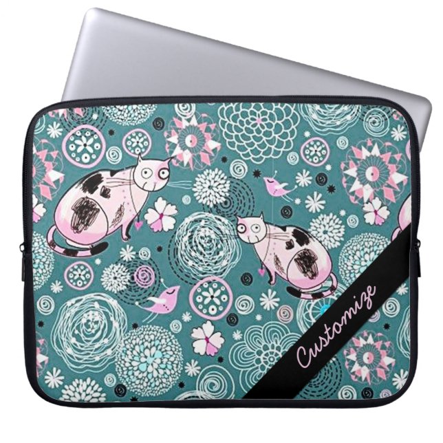 Personlig Funky Rosa Cat Mönster Laptop sleeve (Framsidan)