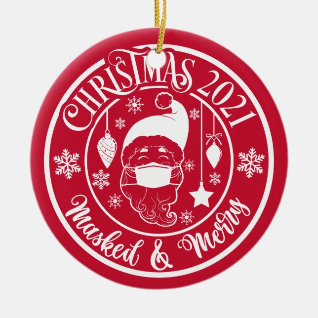 Personlig Funny 2021 Mask & God jul Julgransprydnad Keramik (Framsidan)