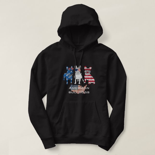 Personlig Funny American Bulldog fantastisk black Hoodie (Design framsida)