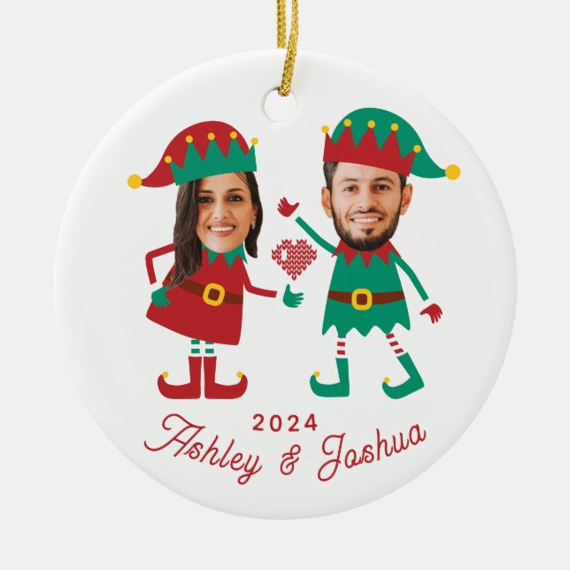Personlig Funny Ansikte Photo jul Elf-familjen Julgransprydnad Keramik (Framsidan)
