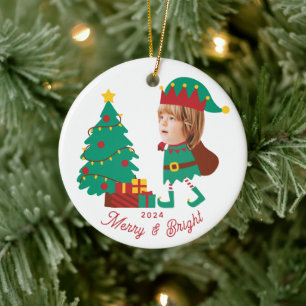 Personlig Funny Ansikte Photo jul Elf-familjen Julgransprydnad Keramik