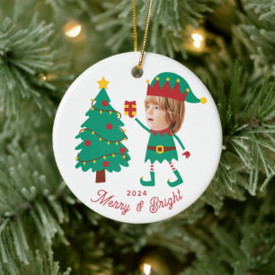 Personlig Funny Ansikte Photo jul Elf-familjen Julgransprydnad Keramik