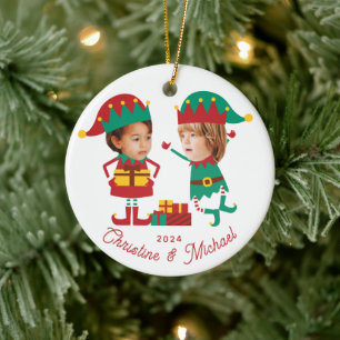 Personlig Funny Ansikte Photo jul Elf-familjen Julgransprydnad Keramik