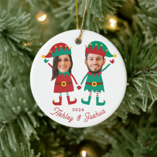 Personlig Funny Ansikte Photo jul Elf-familjen Julgransprydnad Keramik