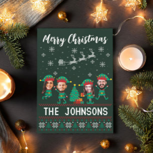 Personlig Funny Ansikte Photo jul Elf-familjen Julkort