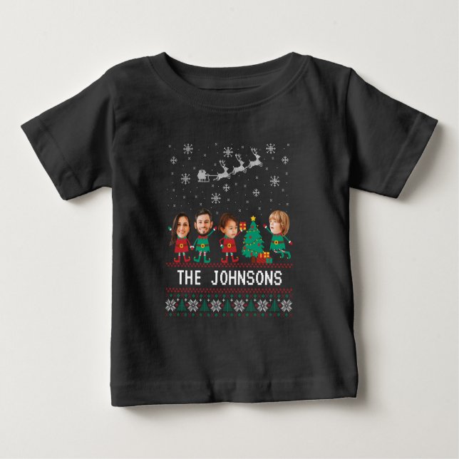 Personlig Funny Ansikte Photo jul Elf-familjen T Shirt (Framsida)