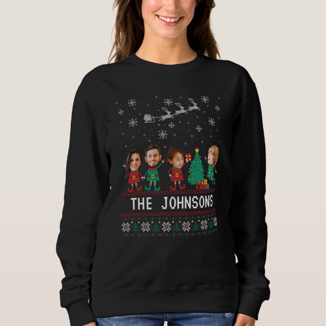 Personlig Funny Ansikte Photo jul Elf-familjen T Shirt (Framsida)