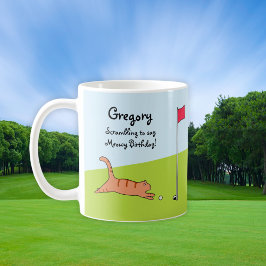 Personlig Funny Birthday Tecknad Cat Golf Joke Kaffemugg