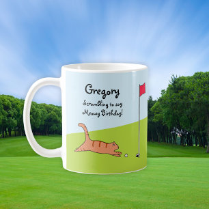 Personlig Funny Birthday Tecknad Cat Golf Joke Kaffemugg
