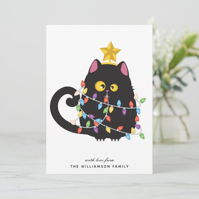 Personlig Funny Black Cat God jul Card Julkort (Stående Fram)
