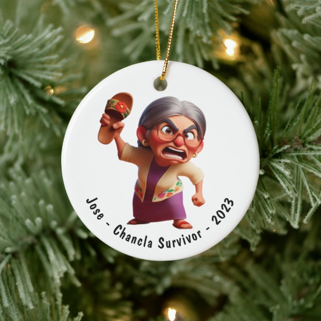 Personlig Funny Chancla Survivor Navidad Julgransprydnad Keramik (Träd)
