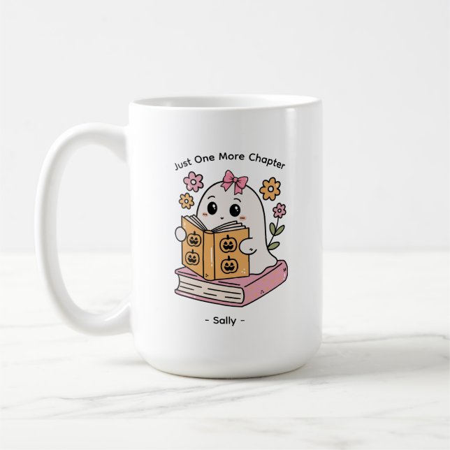 Personlig Funny Cute Halloween Bok Älskare Ghost Kaffemugg (Vänster)