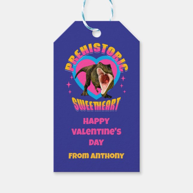 Personlig Funny Dinosaur Valentines day Presentetikett (Framsidan)