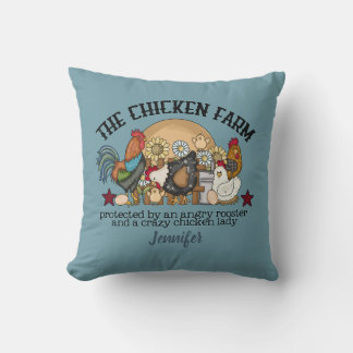 Personlig Funny Dusty Blue Chicken Farm Kudde