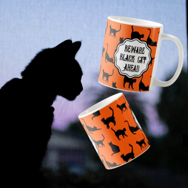 Personlig Funny Halloween Orange Black Cat Dam Kaffemugg (Your favorite cat lady would 
Love this mug!)