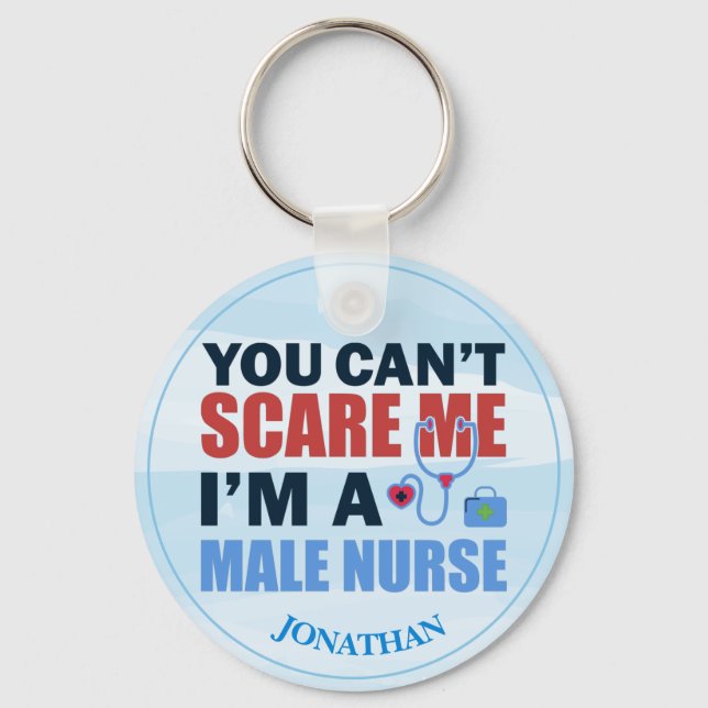 Personlig Funny Male Nurse Blue Keychain Nyckelring (Framsida)