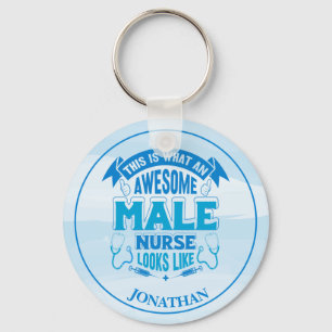 Personlig Funny Male Nurse Blue Keychain Nyckelring