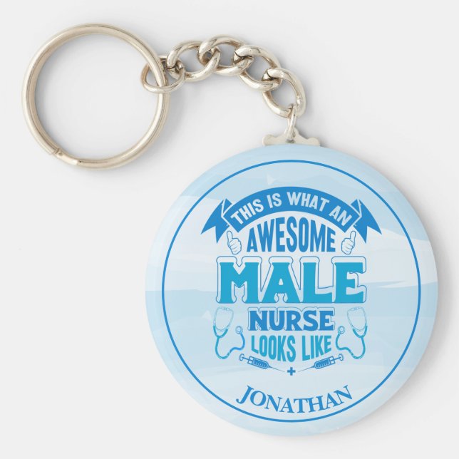 Personlig Funny Male Nurse Blue Keychain Nyckelring (Framsidan)