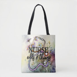 Personlig Funny Nurse Blommigt Stethoscope Boho Tygkasse