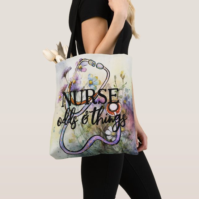 Personlig Funny Nurse Blommigt Stethoscope Boho Tygkasse (Närbild)