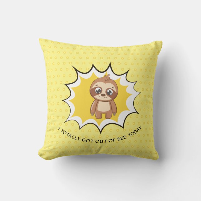 Personlig funny offert | Gult Polka Dot Sloth Kudde (Framsida)