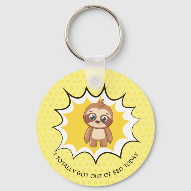 Personlig funny offert | Gult Polka Dot Sloth Nyckelring (Framsida)