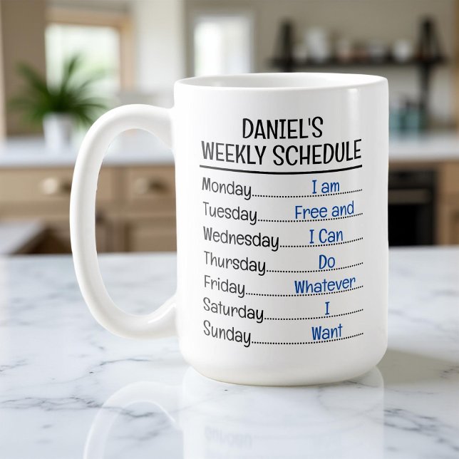 Personlig Funny Pension veckoschema Kaffemugg (Skapare uppladdad)