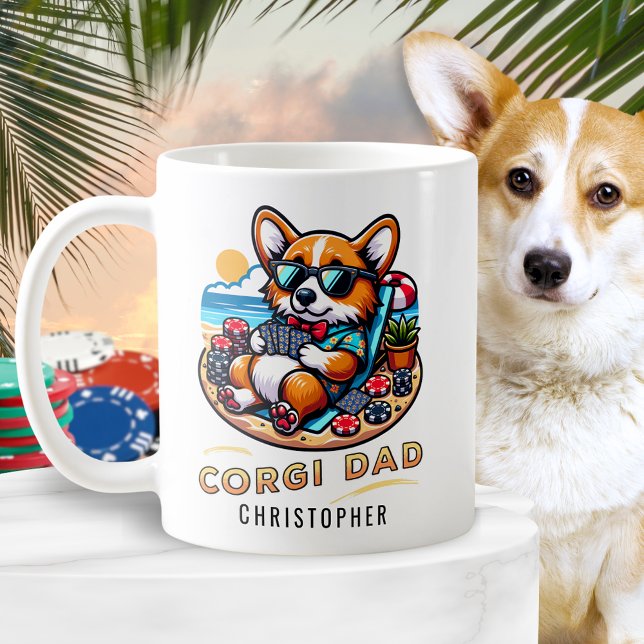 Personlig Funny Poker Player Corgi Hund Pappa Kaffemugg (Skapare uppladdad)