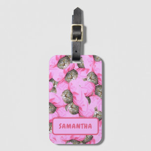 Personlig Funny Rosa Cat Bagagebricka