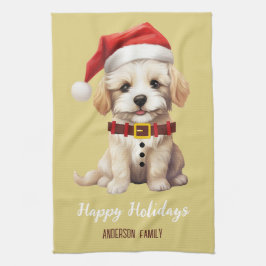 Personlig Funny Santa hund Vintage Red Mustard Kökshandduk