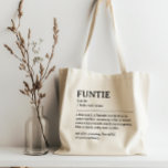 Personlig Funtie Definition Quote Tygkasse<br><div class="desc">Den här Funtie-definitionsteckendesignen är perfekten för att fira det speciella band som din syster delar med ditt barn som "Roligt Moster". Det här är något som inte bara gör hennes liv ljusare, utan också fångar den unika glädje och kärlek som hon ger till din familj. Vare sig det är för...</div>