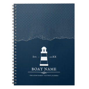 Personlig fyr Boat Nautical Blue Anteckningsbok