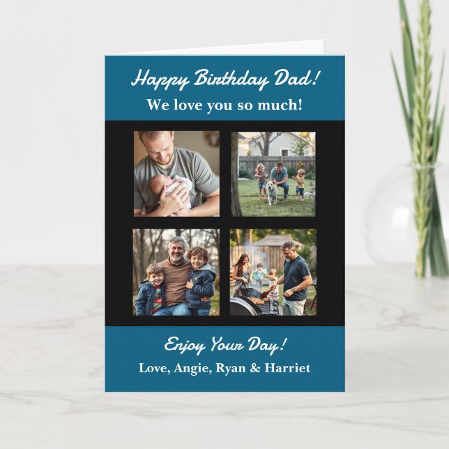 Personlig Fyra Photo Template Pappa Birthday Kort (Framsida)