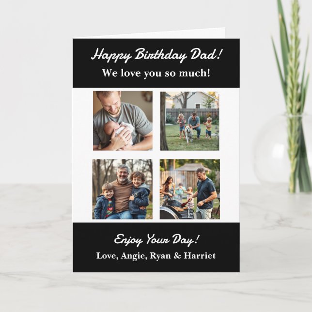 Personlig Fyra Photo Template Pappa Birthday Kort (Framsida)