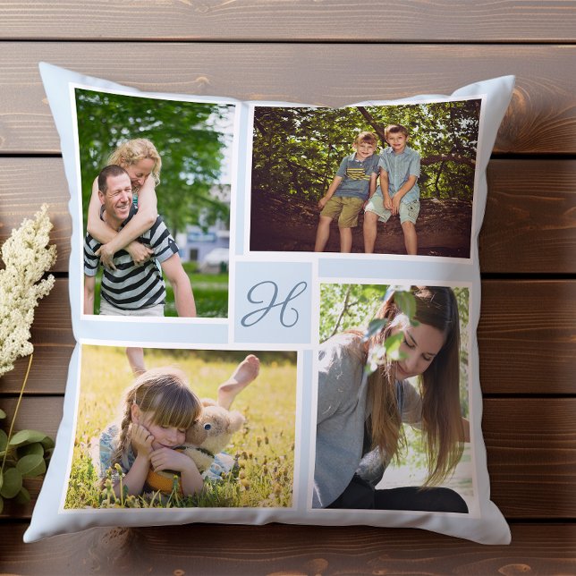 Personlig Fyrfoto Collage Monogram Initial Kudde (Skapare uppladdad)