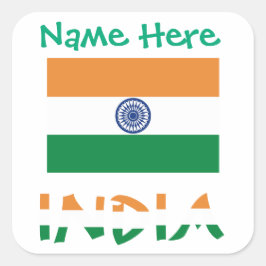 Personlig fyrkantig etikett med Indiens flagga