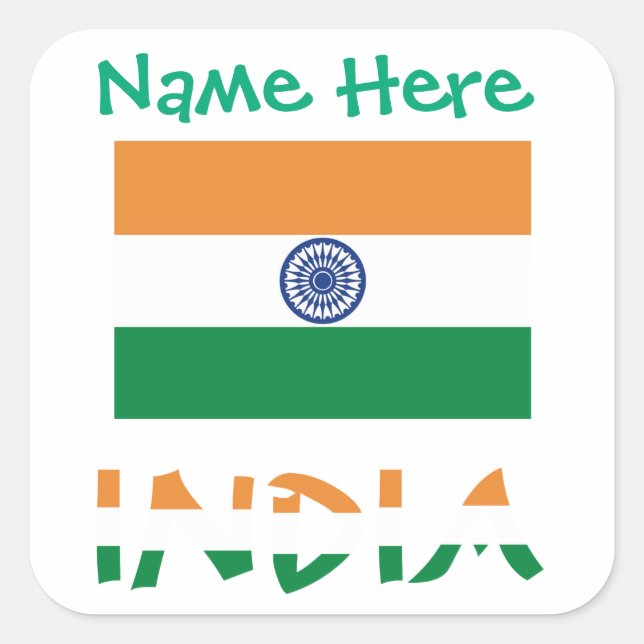 Personlig fyrkantig etikett med Indiens flagga (Framsida)