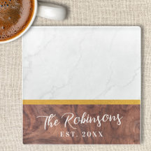 Personlig fyrkantig marmor trä efternamn datum