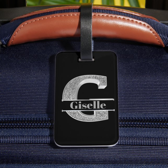 Personlig G - ditt namn är det första Silver-monog Bagagebricka (Baksida Insitu 4)