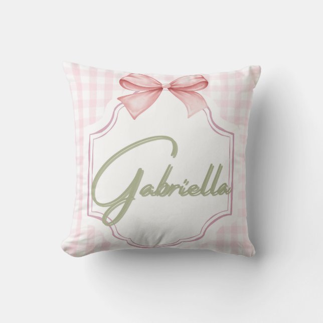 Personlig Gabriella Flicka Nursery Bow Kudde (Framsida)