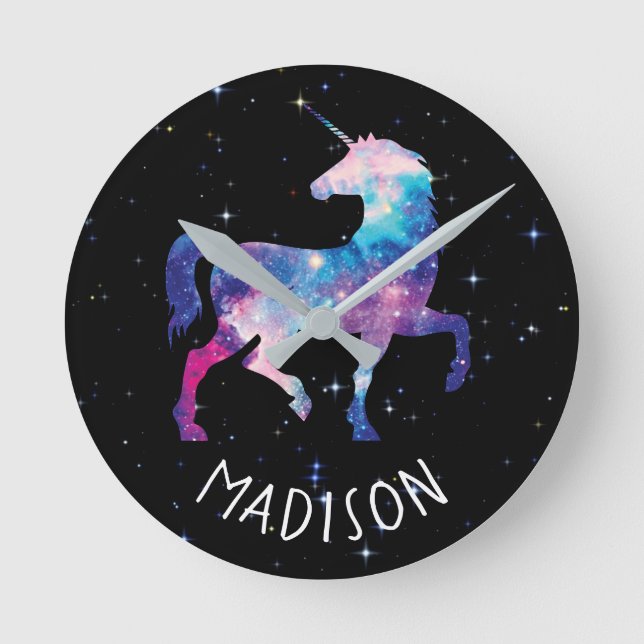 Personlig Galaxy Unicorn Rund Klocka (Framsida)