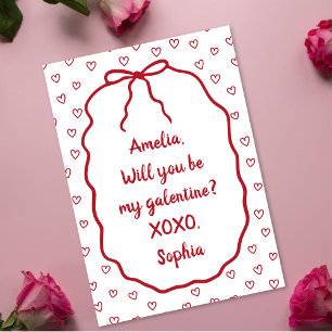 Personlig Galentines dag Cute Red Hearts & Bow Kort